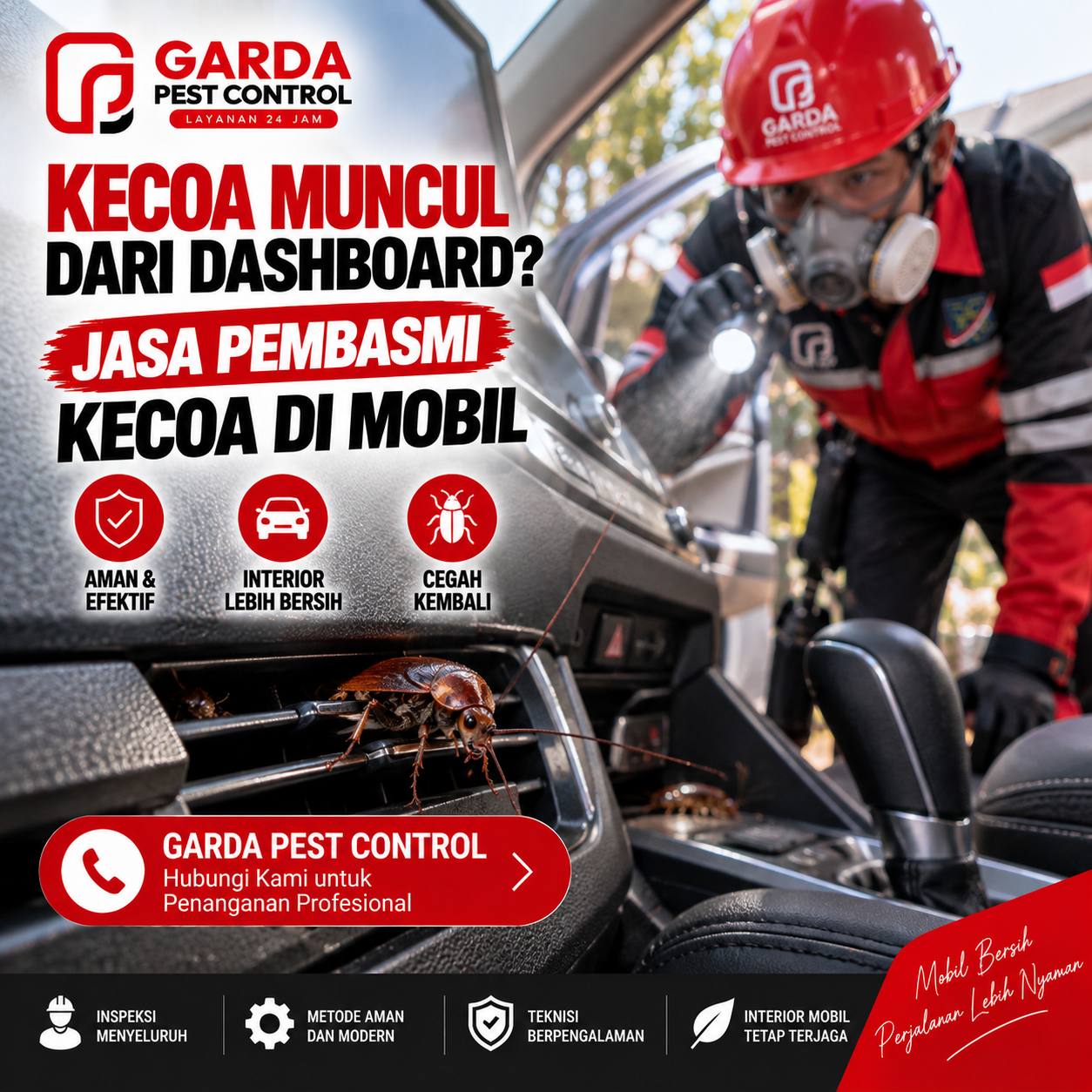 Jasa Pembasmi Kecoa Mobil di Malang: Bergaransi Hingga 3 Bulan